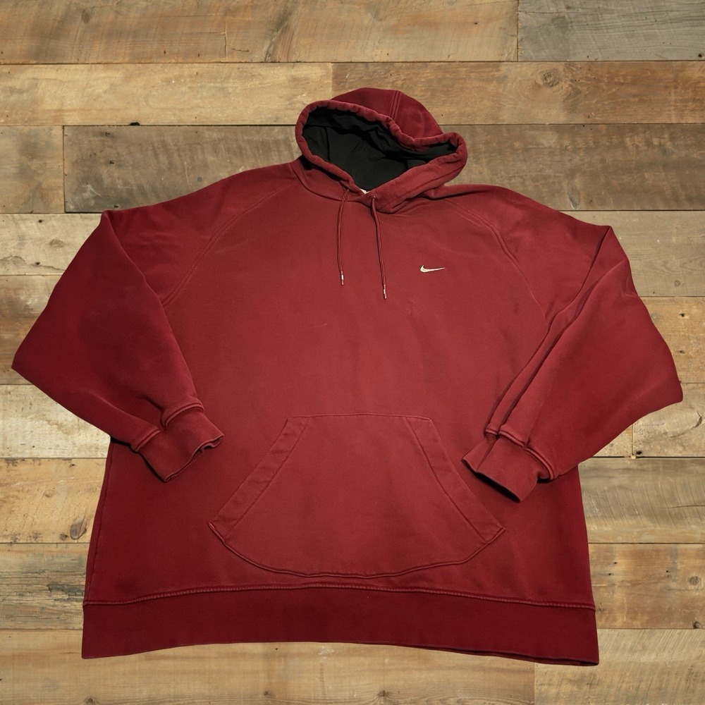 Vintage Y2K Maroon Nike Hoodie Sweatshirt‎ Size XL Embroidered Swoosh